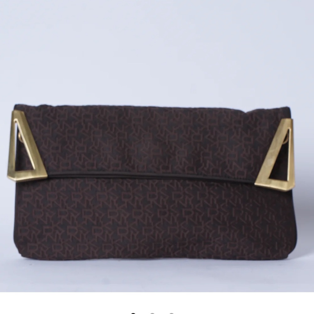 NWT DKNY monogram, convertible Crossbody or clutch with brass details - Picture 3 of 14